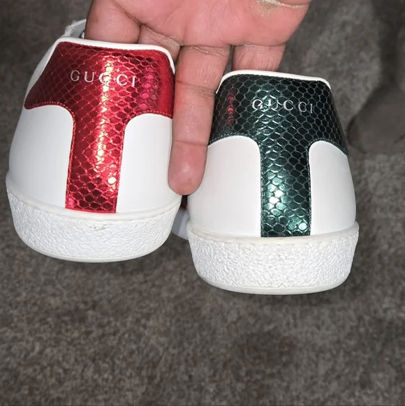 Gucci White Sneakers with Red and Green Accents Snake Design Tennis Shoe